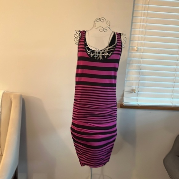 Felicity & Coco Like New! Nordstrom Black/Magenta Striped Jersey Tank Dress - Picture 1 of 7